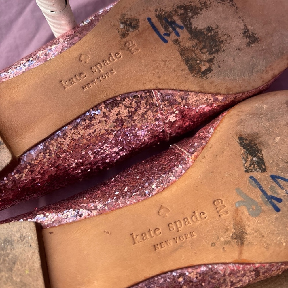 Kate Spade New York PINK GLITTER Loafers Slip-On Flats Barbie Flats 6 M Leather - Picture 6 of 9